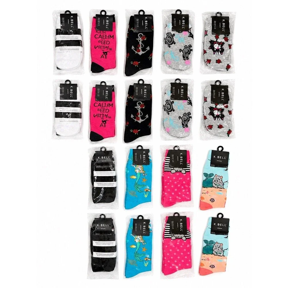 Wholesale 18 Pairs K Bell Women’s Socks Lot Novelty Crew Socks Sock Size 9-11